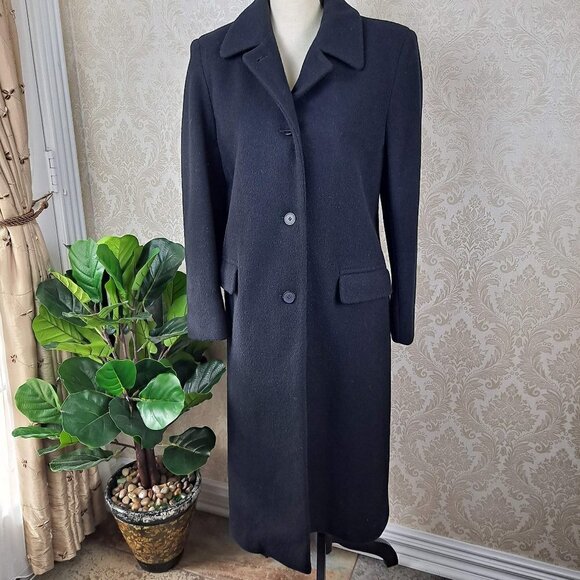 Jason Kole Women's Size 8P Black Long Coat Winter Trench Coat 100% Wool EUC - Picture 1 of 14